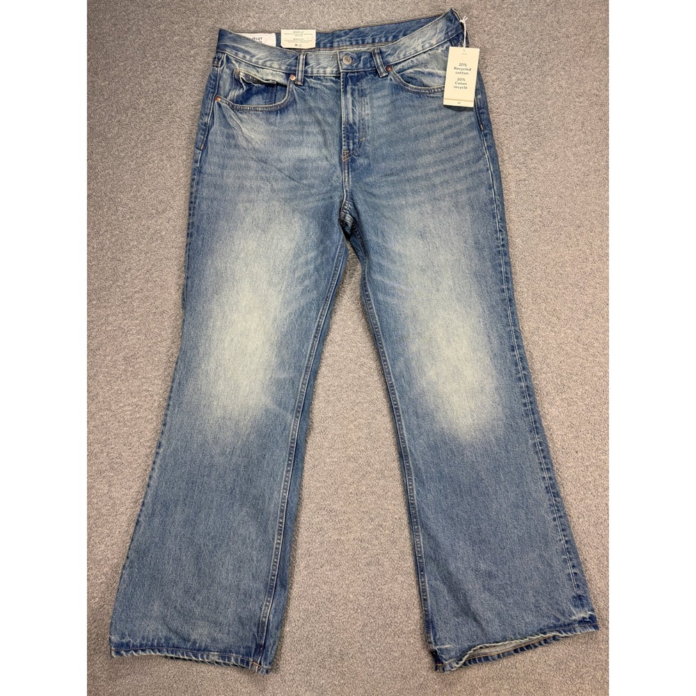 NEW H&M Jeans Men's 36x32 Blue Med Wash High Waist Bootcut Regular Fit Tapered